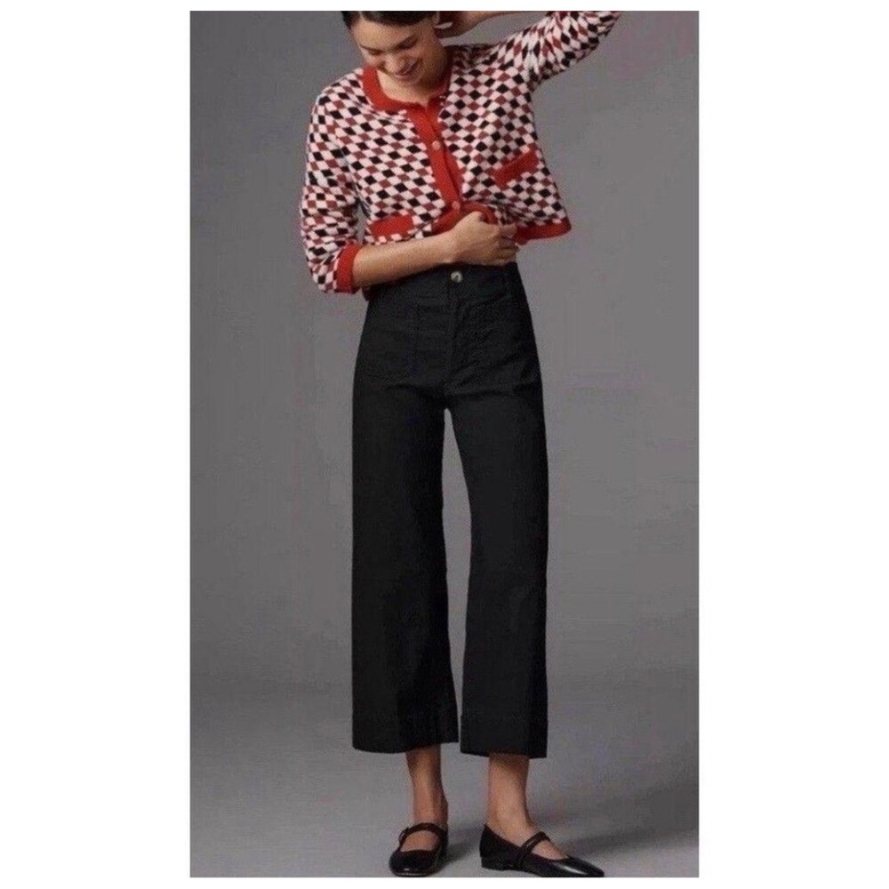 Maeve The Colette High Rise Wide Leg Cropped Pants Black 30 stretch casual boho